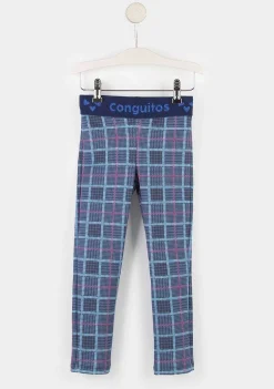 Calcas E Leggings-Conguitos Legging Quadrada Azul Marinho Para Menina