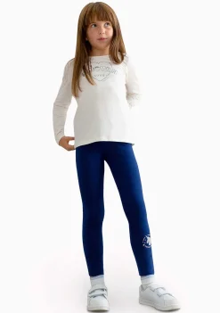 Roupas De Menina-Conguitos Leggings De Algodao Azul Marinho Para Menina