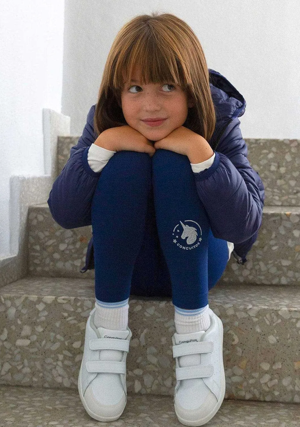 Roupas De Menina-Conguitos Leggings De Algodao Azul Marinho Para Menina