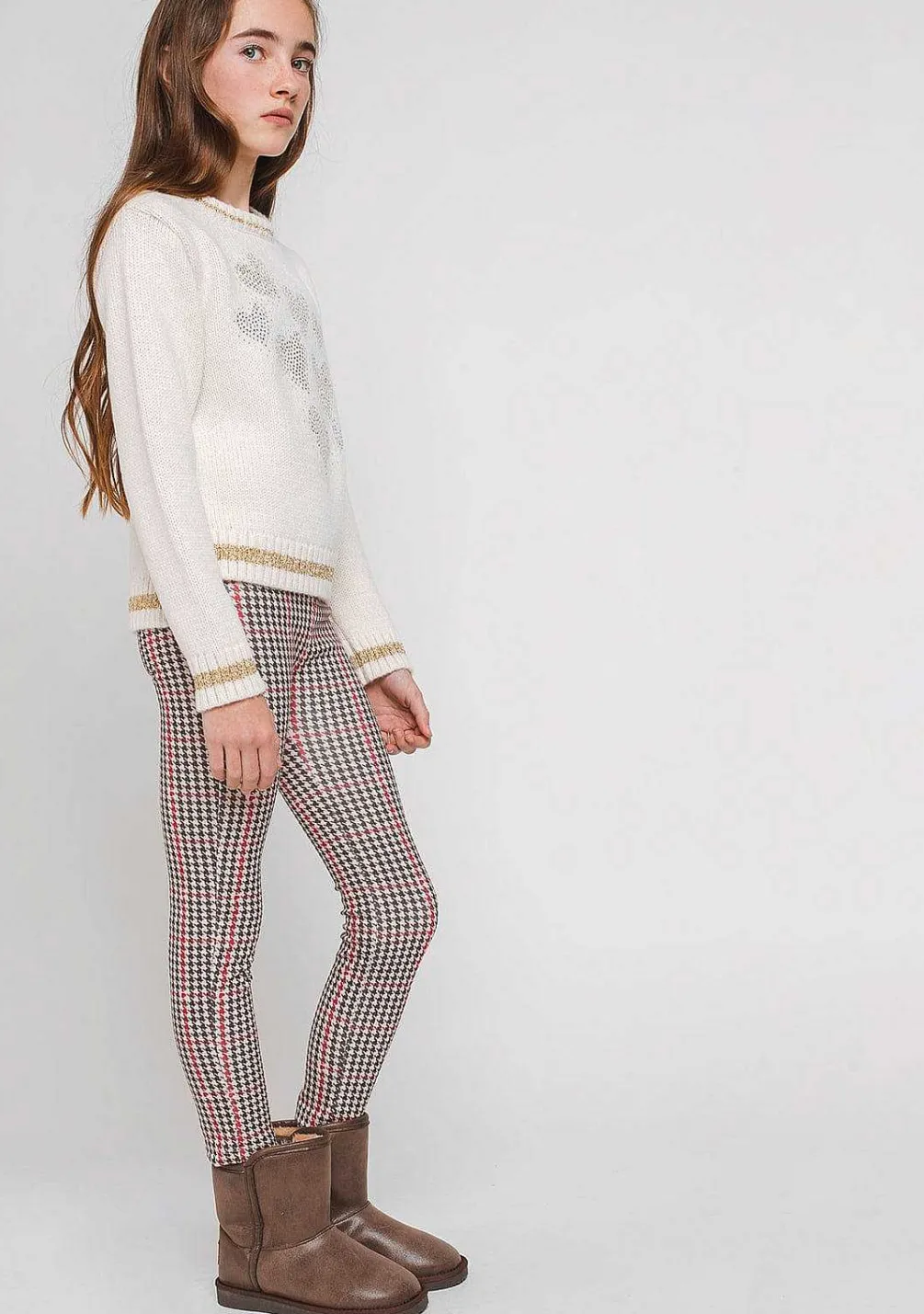 Calcas E Leggings-Conguitos Leggings De Neoprene Houndstooth Para Menina