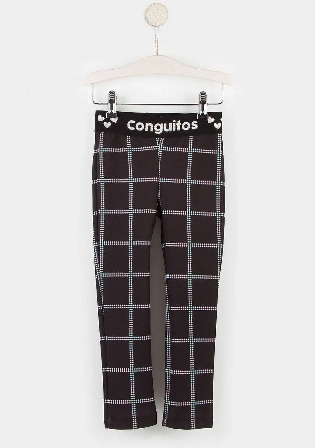 Calcas E Leggings-Conguitos Leggings Quadrados Pretos De Menina