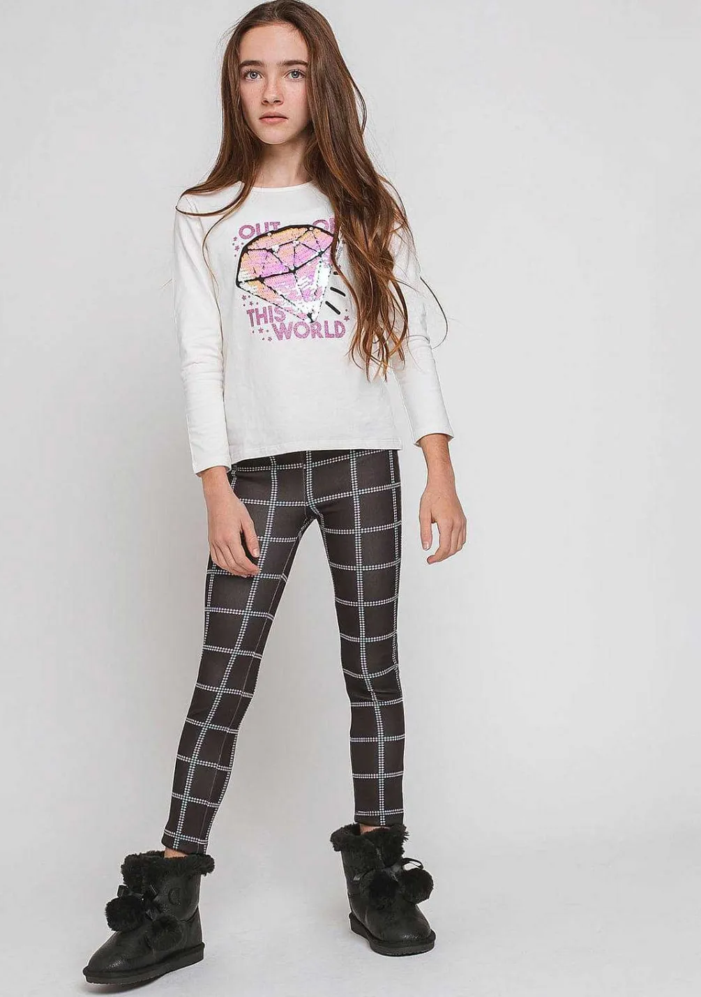 Calcas E Leggings-Conguitos Leggings Quadrados Pretos De Menina