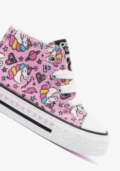 Tênis Casuais-Conguitos Lona De Tênis De Cano Alto Unicornio Rosa Para Bebé