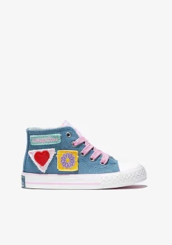 Tênis Casuais-Conguitos Lona De Tênis De Cano Alto Com Remendos Jeans Femininos