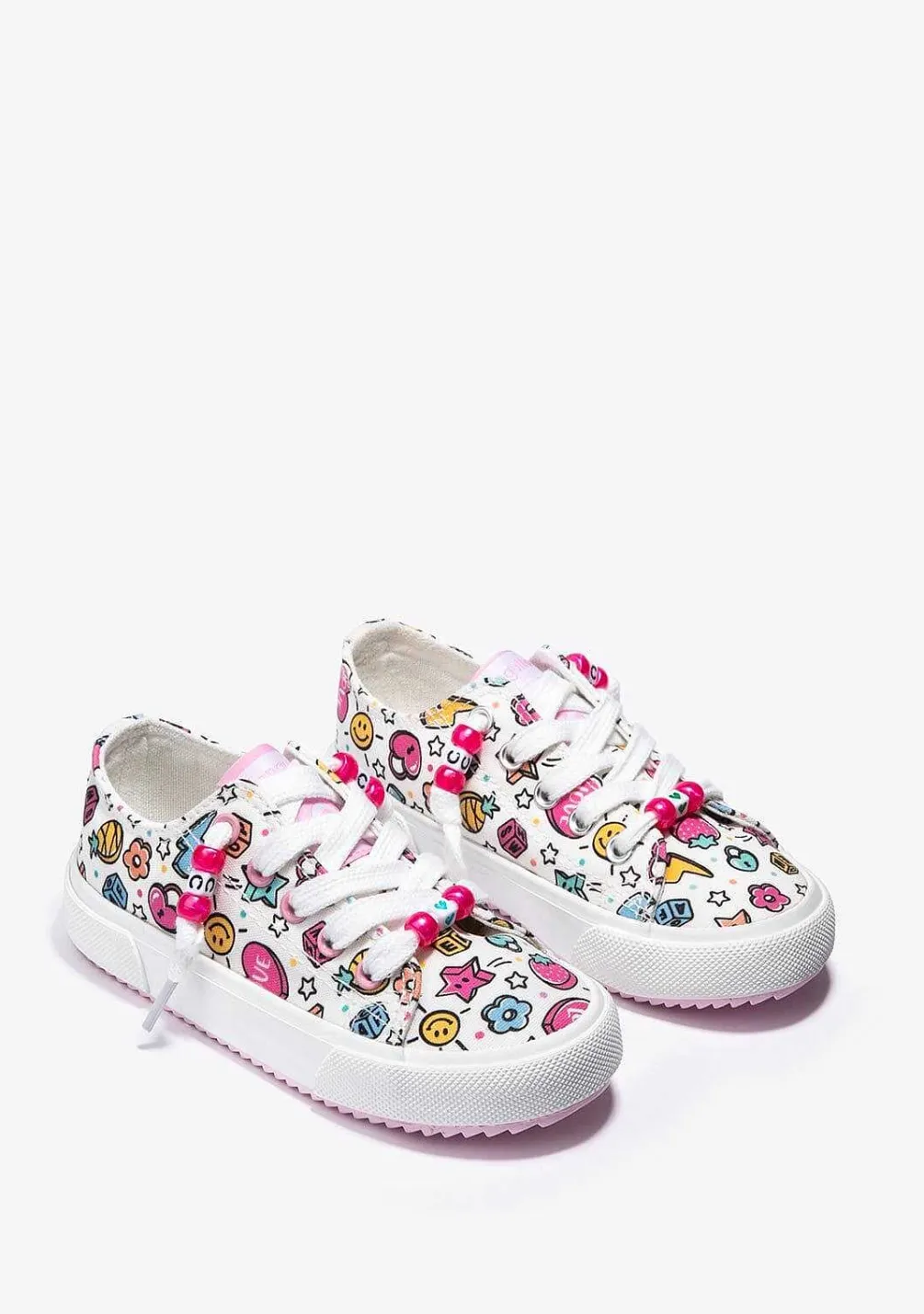 Tênis Casuais-Conguitos Lona De Tênis Feminino Branco Com Estampa Multicolorida