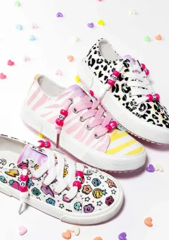 Tênis Casuais-Conguitos Lona De Tênis Feminino Branco Com Estampa Multicolorida