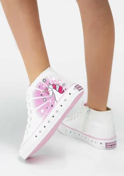 Tênis Casuais-Conguitos Lona De Tênis Feminino Branco Unicornio Solar Hi-Top