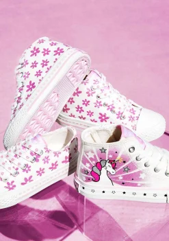 Tênis Casuais-Conguitos Lona De Tênis Feminino Branco Unicornio Solar Hi-Top