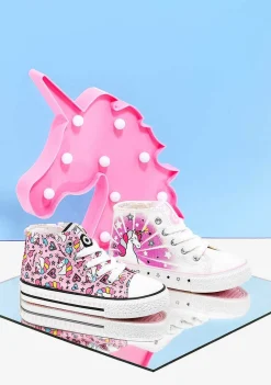 Tênis Casuais-Conguitos Lona De Tênis Feminino Branco Unicornio Solar Hi-Top