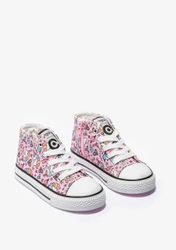 Tênis Casuais-Conguitos Lona De Tênis Feminino Com Cordao Rosa Unicornio Hi-Top