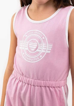 Roupas De Menina-Conguitos Macacao Feminino Liso De Pelucia Com Nervuras Rosa