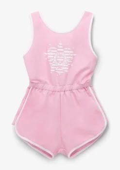 Roupas De Menina-Conguitos Macacao Feminino Liso De Pelucia Com Nervuras Rosa