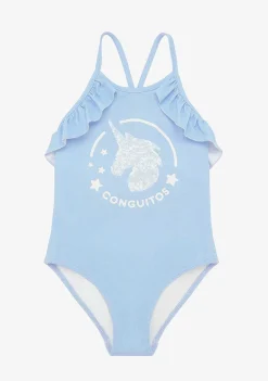 Roupas De Menina-Conguitos Maio De Menina Com Babados Azulados