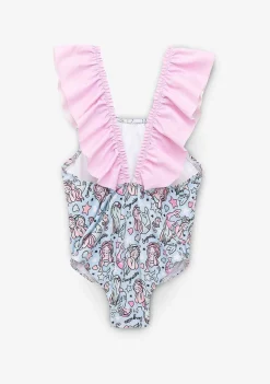 Roupas De Menina-Conguitos Menina Estampa Sereia Azul Claro Com Maio Scrunchie