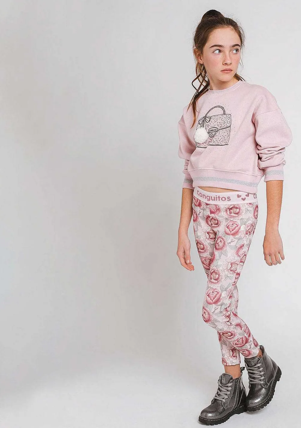 Moletons-Conguitos Moletom Cropped Feminino Rosa Com Luzes