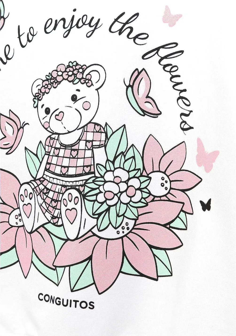 Roupas De Menina-Conguitos Moletom Menina Urso Branco Glitter Flores