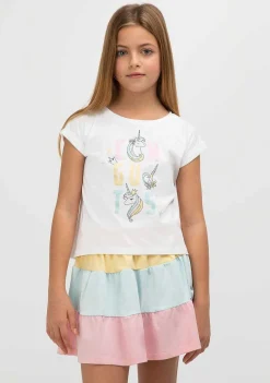 Roupas De Menina-Conguitos Saia Com Babados Multicolor