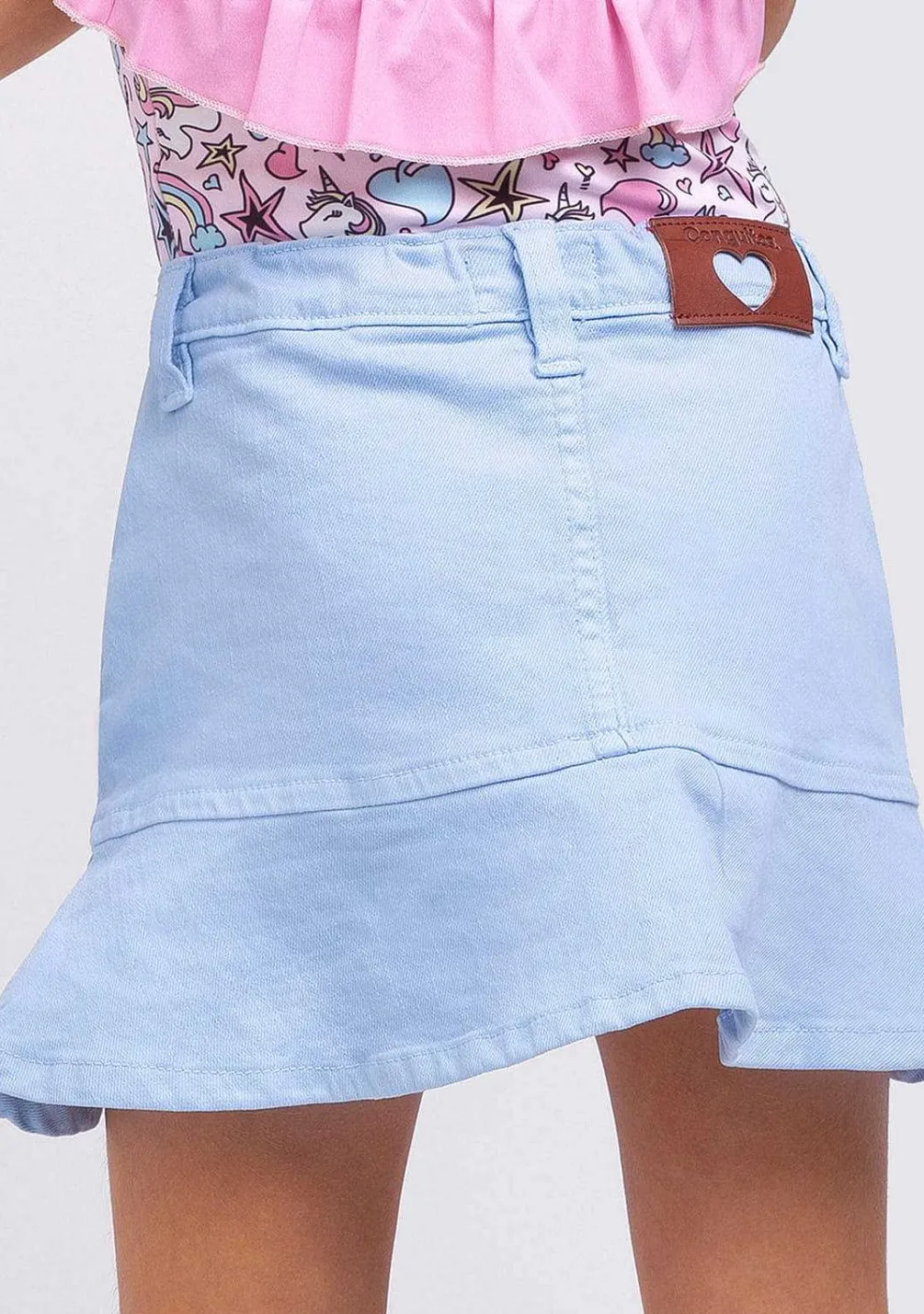 Saias-Conguitos Saia De Menina Azul Claro Com Babados