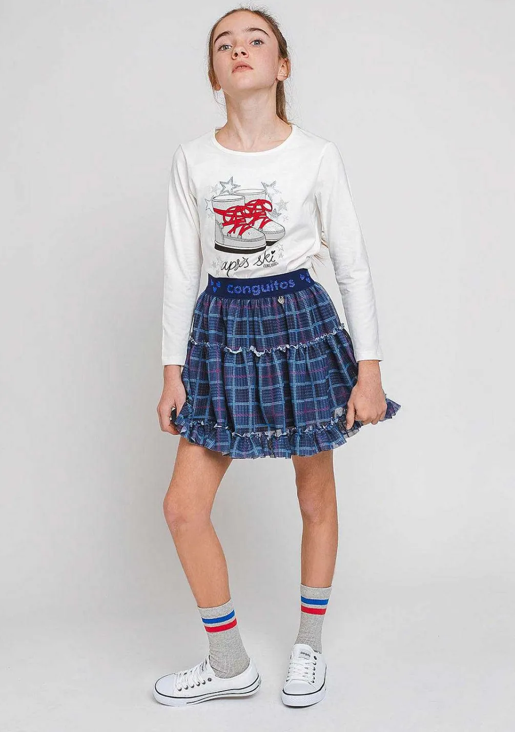 Saias-Conguitos Saia De Tule Quadrados Azul Marinho Menina