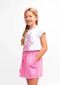 Roupas De Menina-Conguitos Saia Esportiva Lisa De Pelucia Rosa Para Menina
