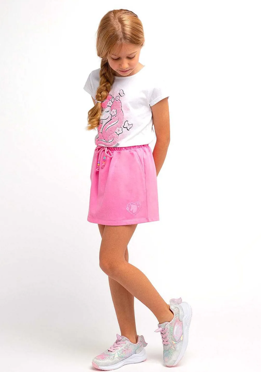 Roupas De Menina-Conguitos Saia Esportiva Lisa De Pelucia Rosa Para Menina