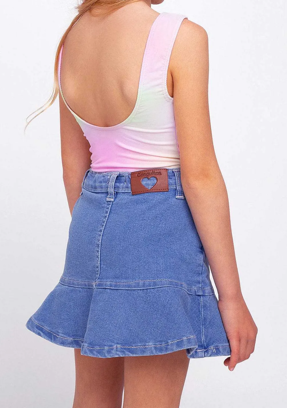 Saias-Conguitos Saia Jeans Feminina Com Babados