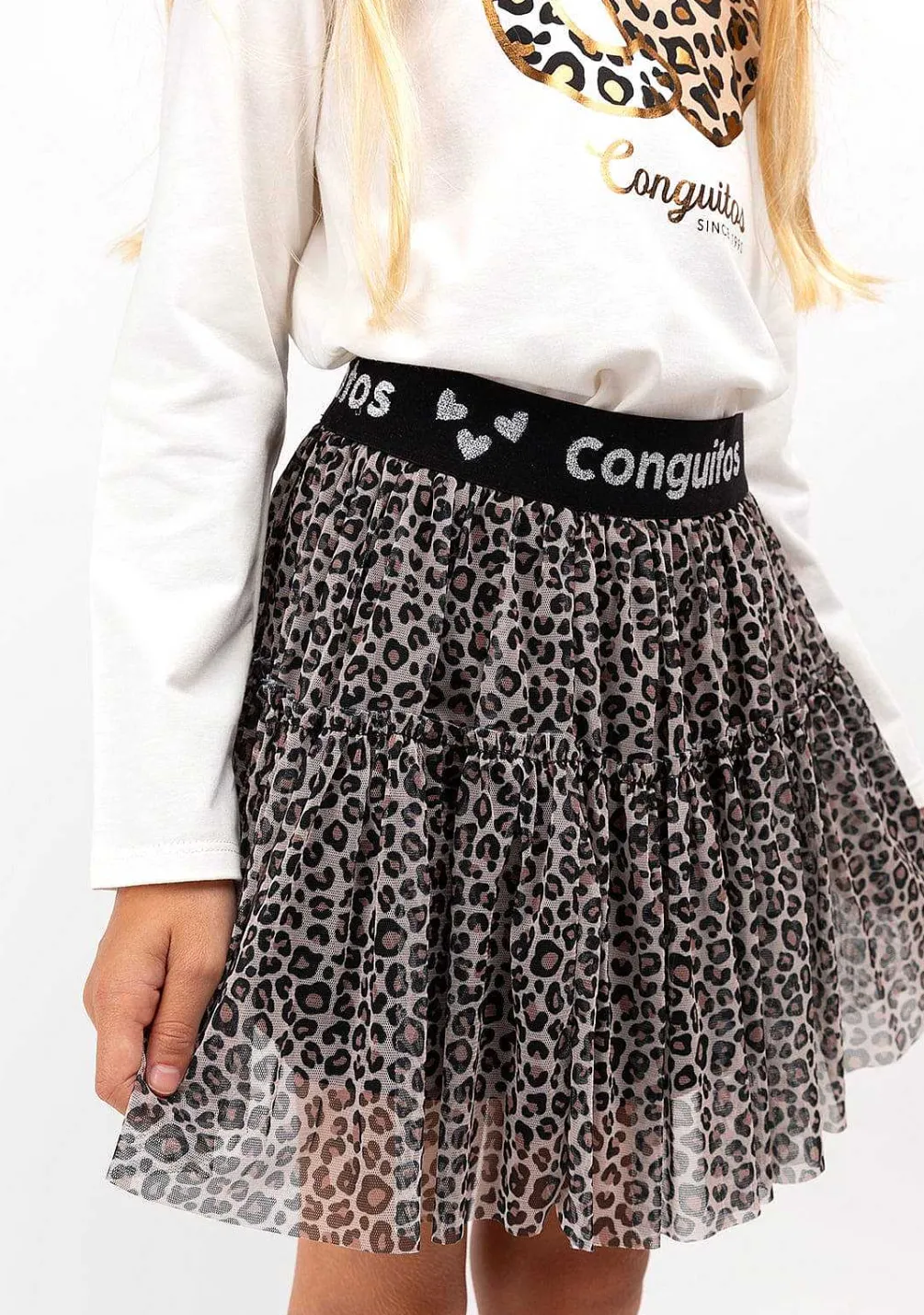 Roupas De Menina-Conguitos Saia Menina Tule Leopardo