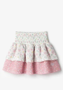 Roupas De Menina-Conguitos Saia Patchwork Flores Babados