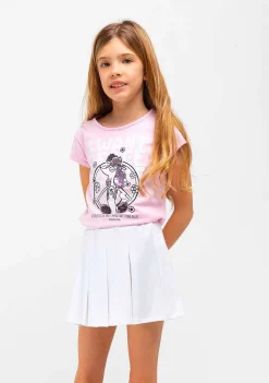 Roupas De Menina-Conguitos Saia Pregueada Caixa Branca Menina