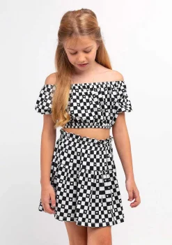Roupas De Menina-Conguitos Saia Xadrez Preta De Menina