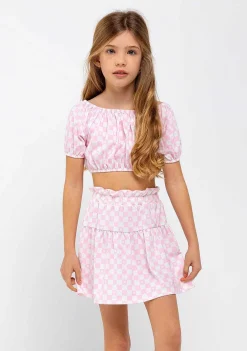 Roupas De Menina-Conguitos Saia Xadrez Rosa Menina