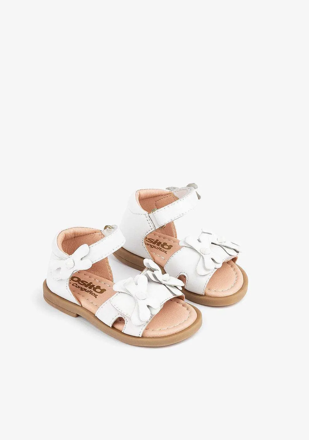 Sapatos De Bebé-Conguitos Sandálias Bebé Flores Brancas Pele