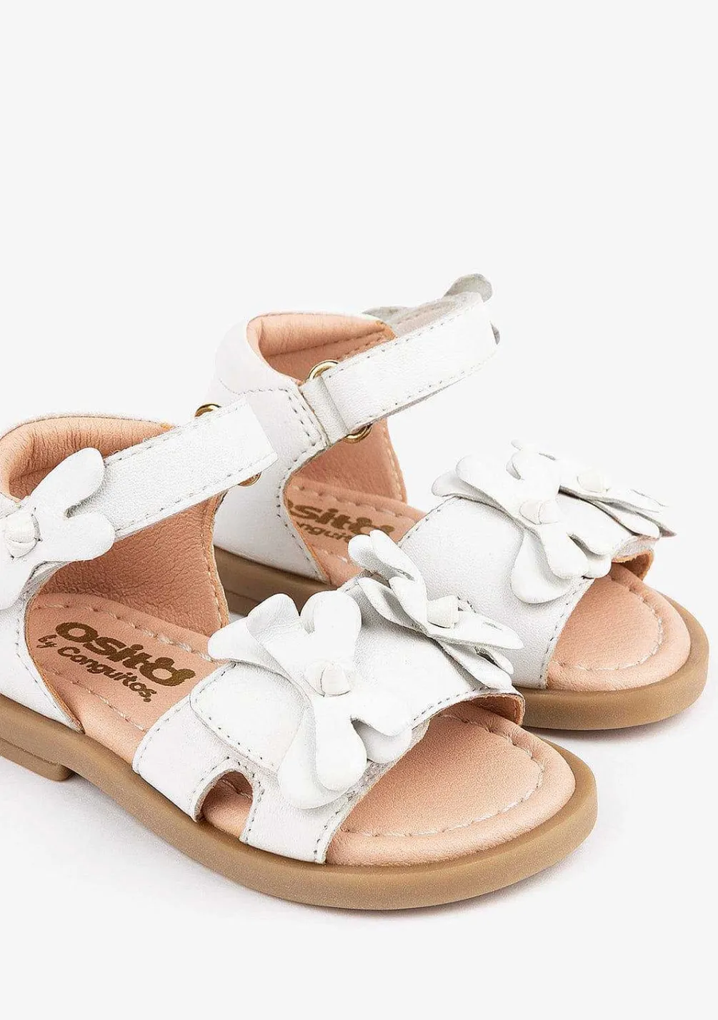 Sapatos De Bebé-Conguitos Sandálias Bebé Flores Brancas Pele