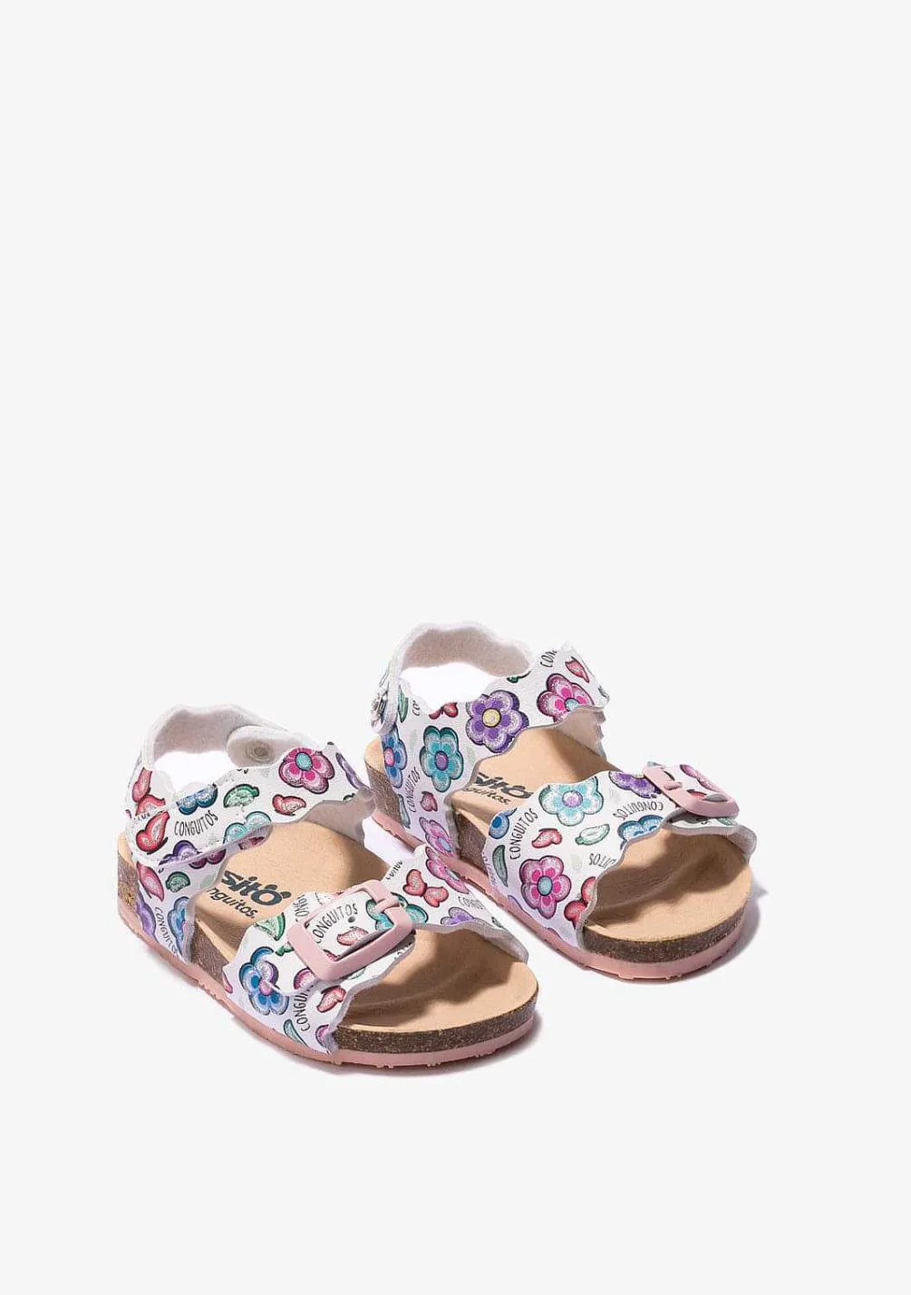 Sapatos De Bebé-Conguitos Sandálias Bio Flores Brancas Para Bebé