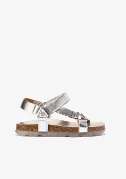 Sapatos De Menina-Conguitos Sandálias Bio Prata De Menina Metalizadas P&B