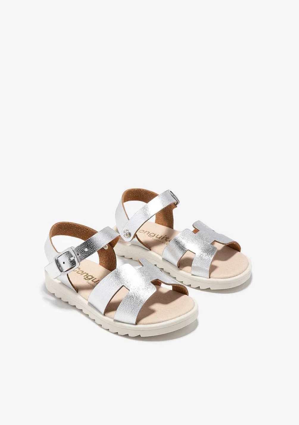 Sapatos De Menina-Conguitos Sandálias Com Fivela Metalizada Prateadas