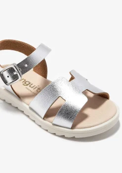 Sapatos De Menina-Conguitos Sandálias Com Fivela Metalizada Prateadas