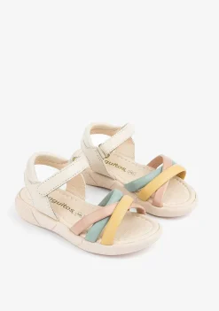 Sandálias-Conguitos Sandálias De Couro De Menina Com Alcas Multicoloridas