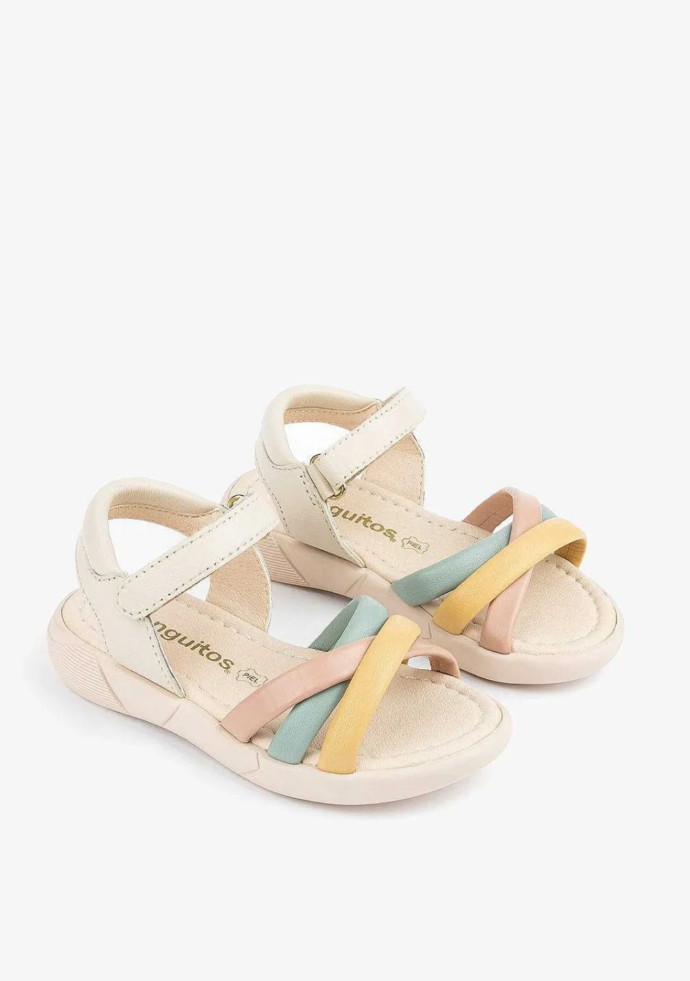 Sandálias-Conguitos Sandálias De Couro De Menina Com Alcas Multicoloridas