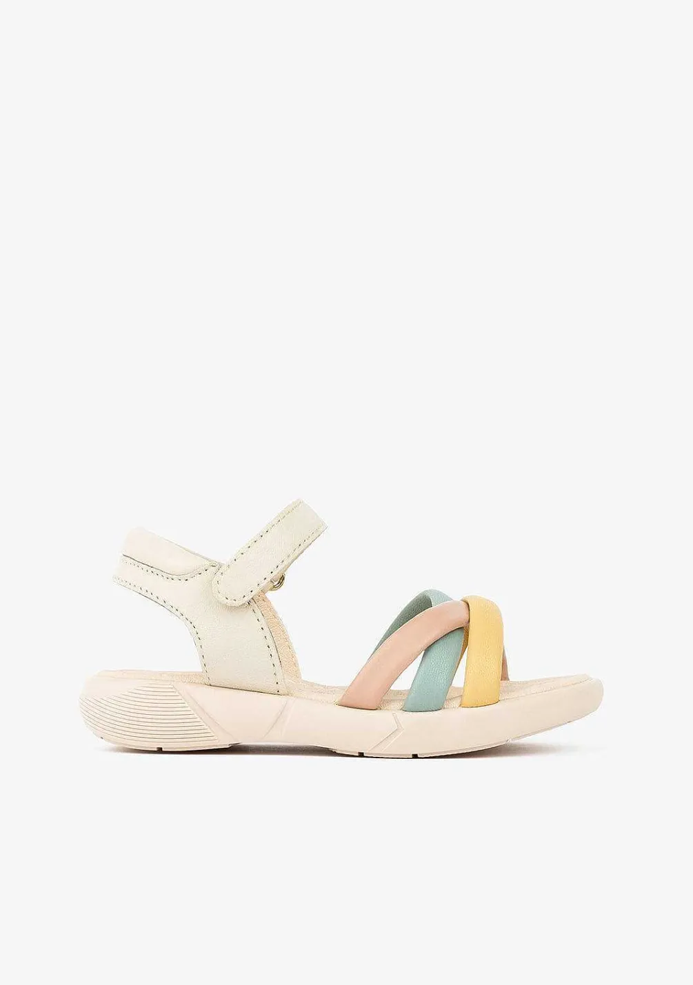 Sandálias-Conguitos Sandálias De Couro De Menina Com Alcas Multicoloridas