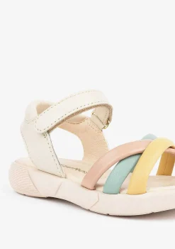 Sandálias-Conguitos Sandálias De Couro De Menina Com Alcas Multicoloridas