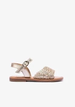 Sandálias-Conguitos Sandálias De Menina Com Textura De Fivela Dourada Napa