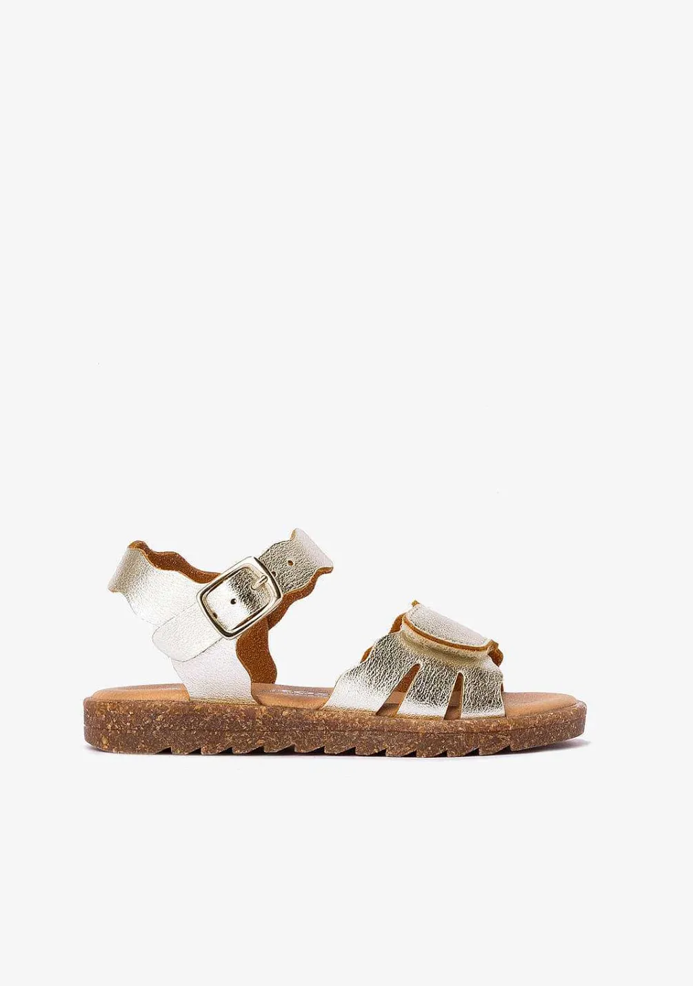 Sapatos De Menina-Conguitos Sandálias De Menina Com Tira Aderente Platina Metalizada