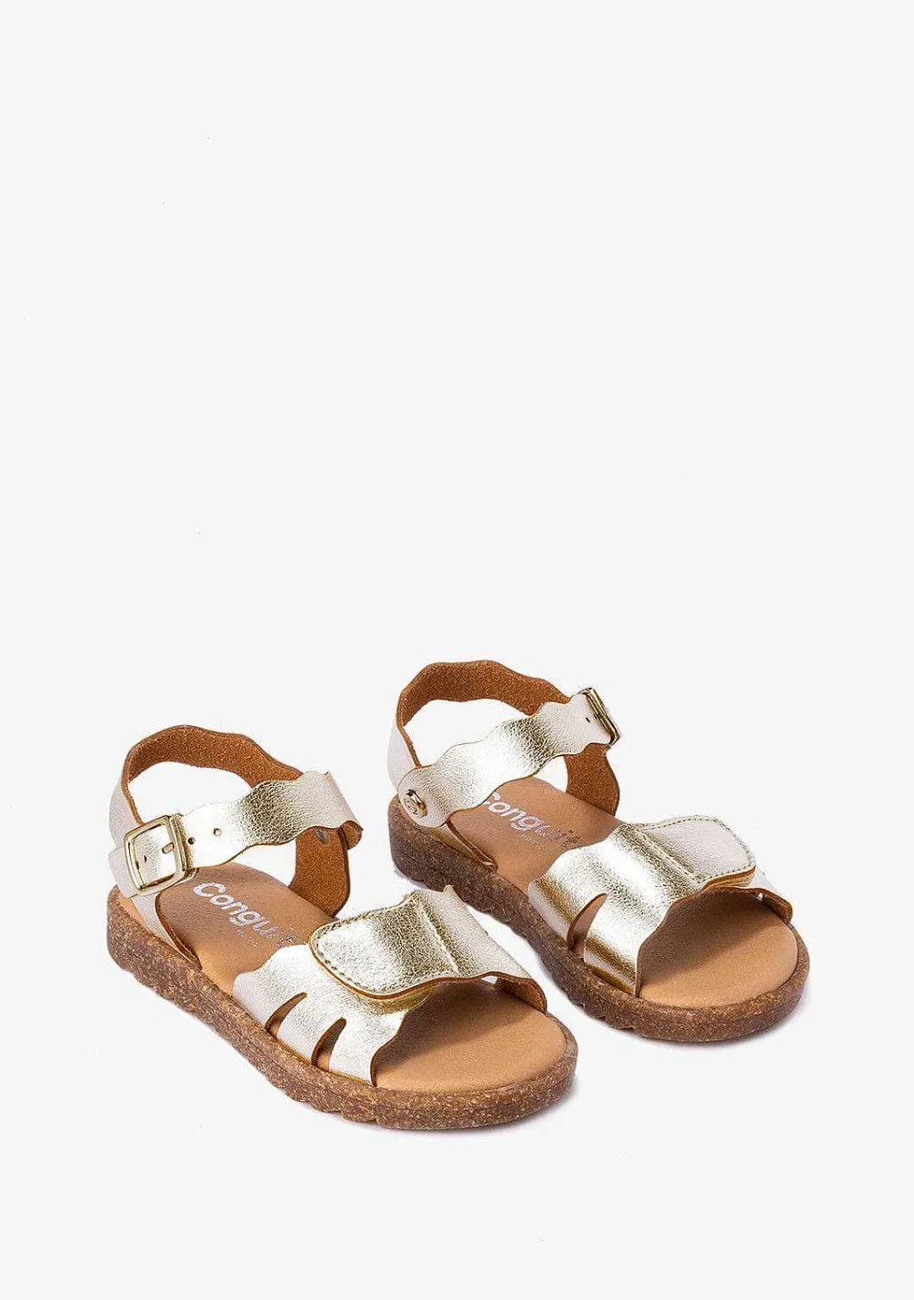 Sapatos De Menina-Conguitos Sandálias De Menina Com Tira Aderente Platina Metalizada
