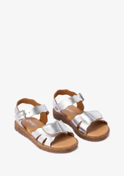 Sapatos De Menina-Conguitos Sandálias De Menina Com Tira Aderente Prata Metalizada