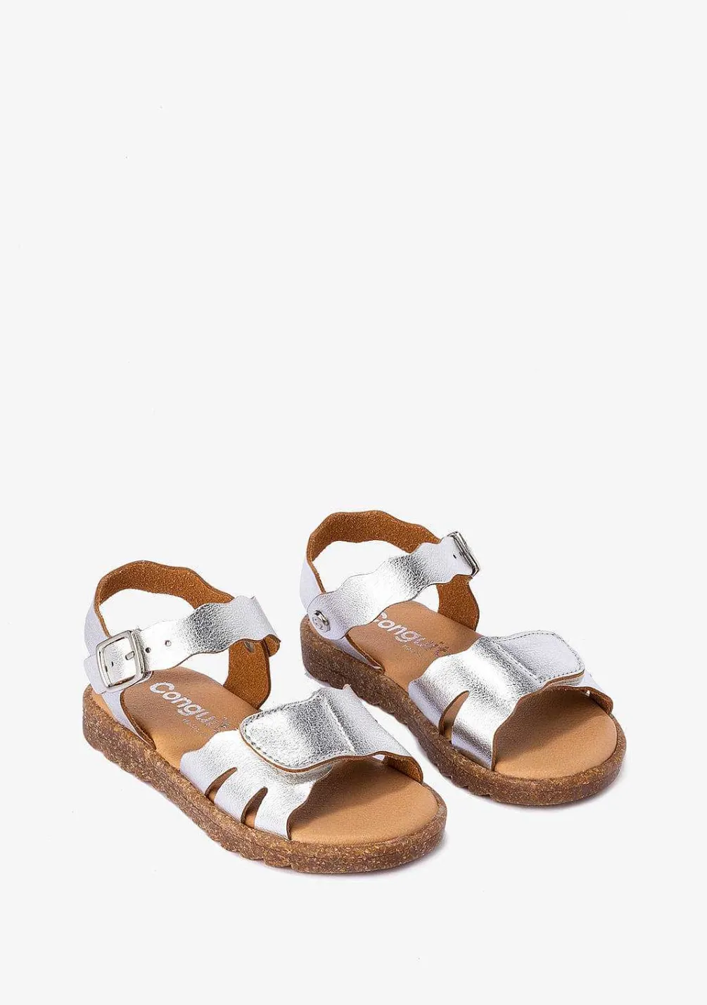 Sapatos De Menina-Conguitos Sandálias De Menina Com Tira Aderente Prata Metalizada