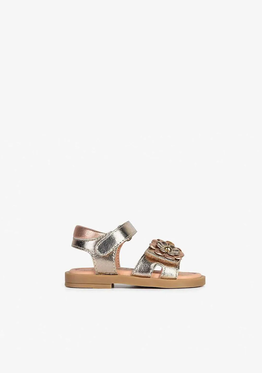 Sapatos De Bebé-Conguitos Sandálias De Pele Metalica Flores Para Bebé