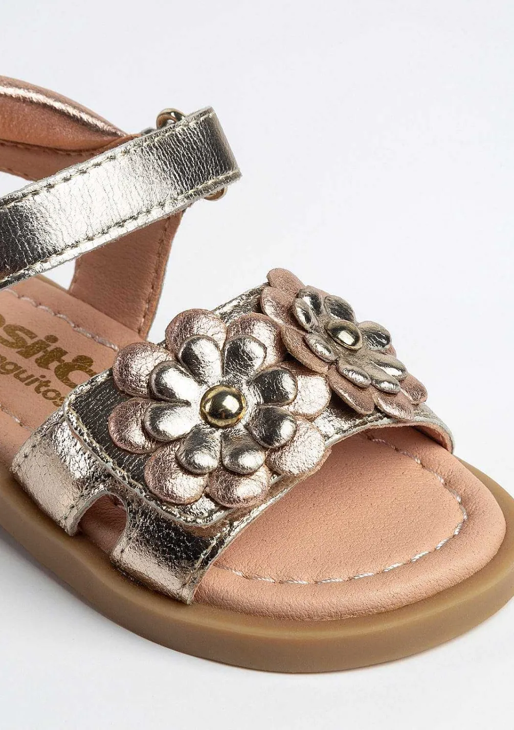 Sapatos De Bebé-Conguitos Sandálias De Pele Metalica Flores Para Bebé