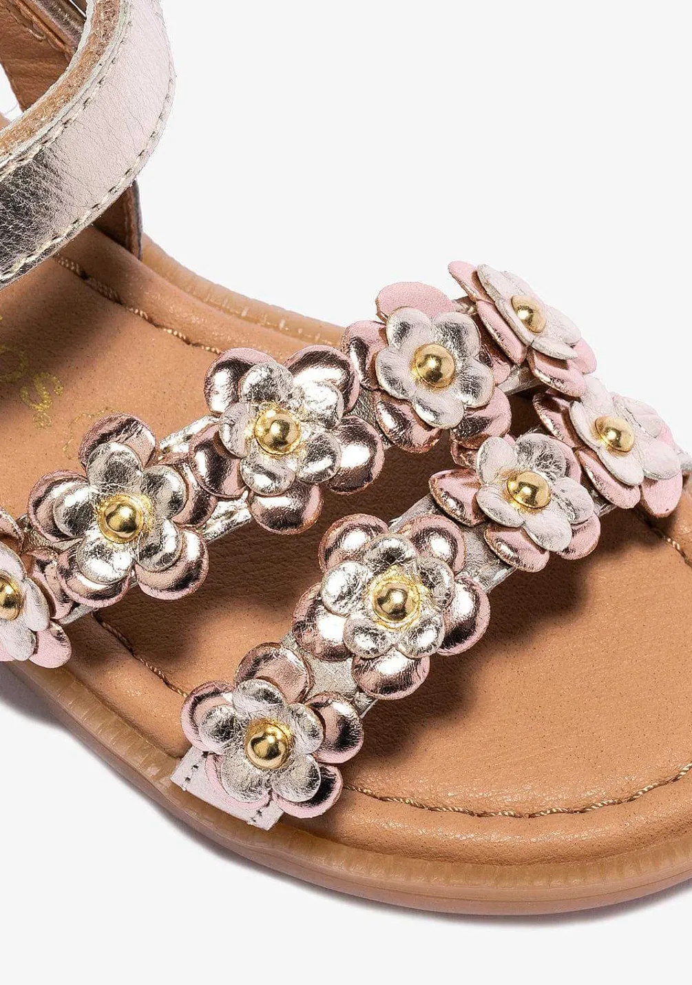 Sapatos De Menina-Conguitos Sandálias Menina Flores Douradas Napa