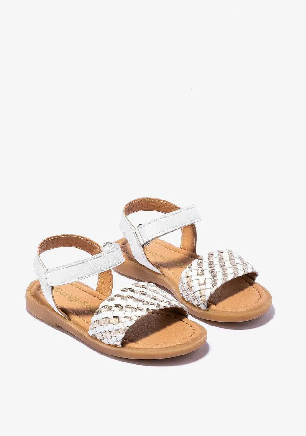 Sapatos De Menina-Conguitos Sandálias Menina Ouro Branco Napa